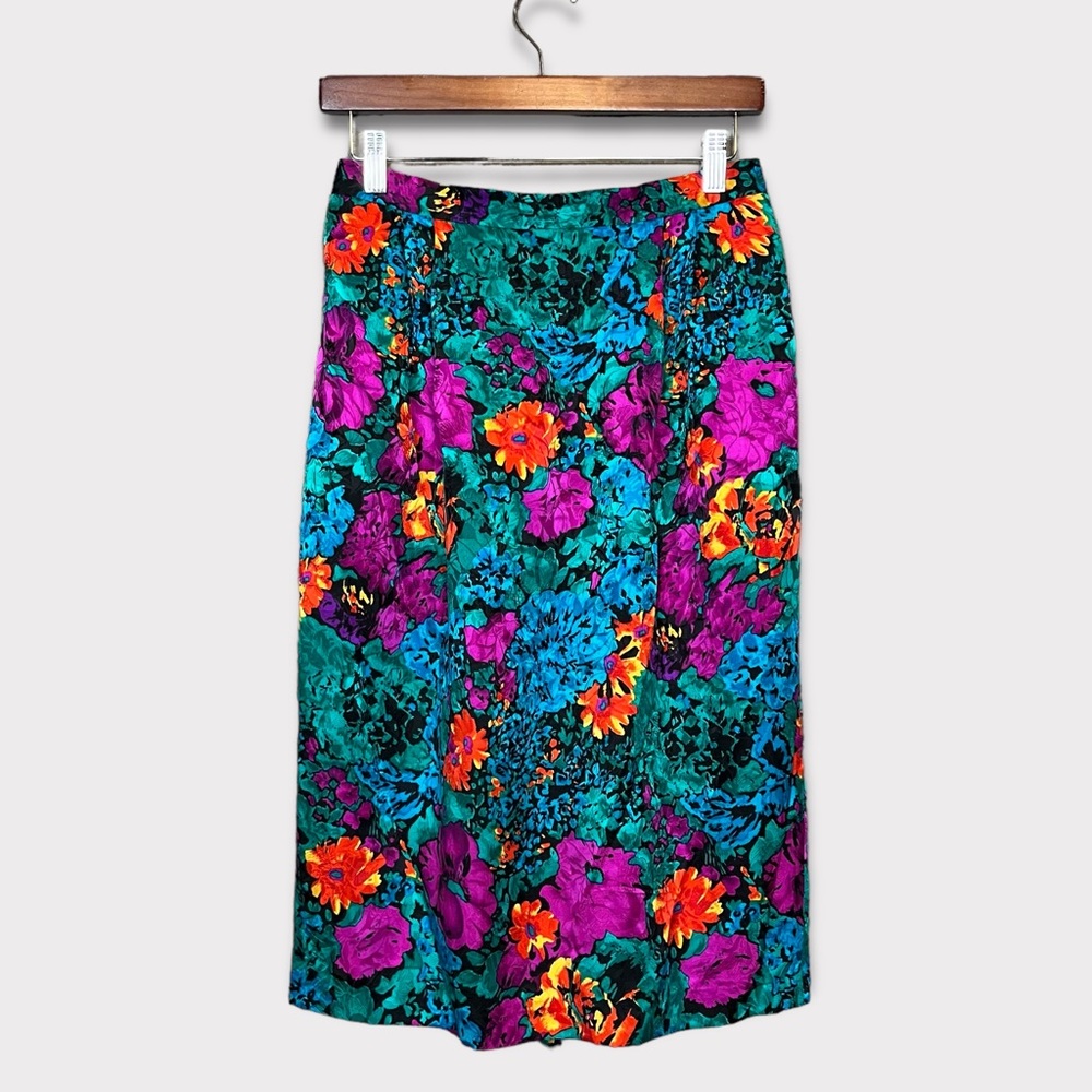 Adrianna Papell Skirt Set Size 12 Silk Floral Business Suit Vintage 80s 90s - Picture 8 of 13